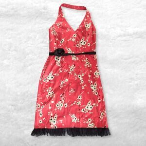 london times salmon/coral floral halter dress